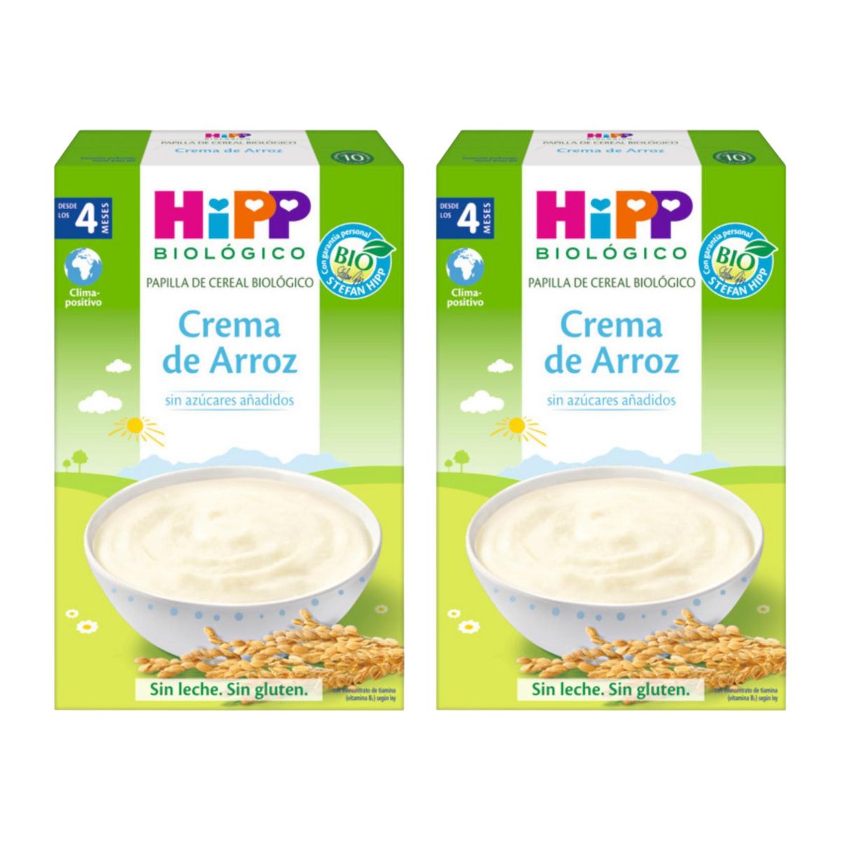 Embalagem x 2 Papas de Arroz Cremosas Biológicas Sem Glúten +4 meses HiPP 200 g