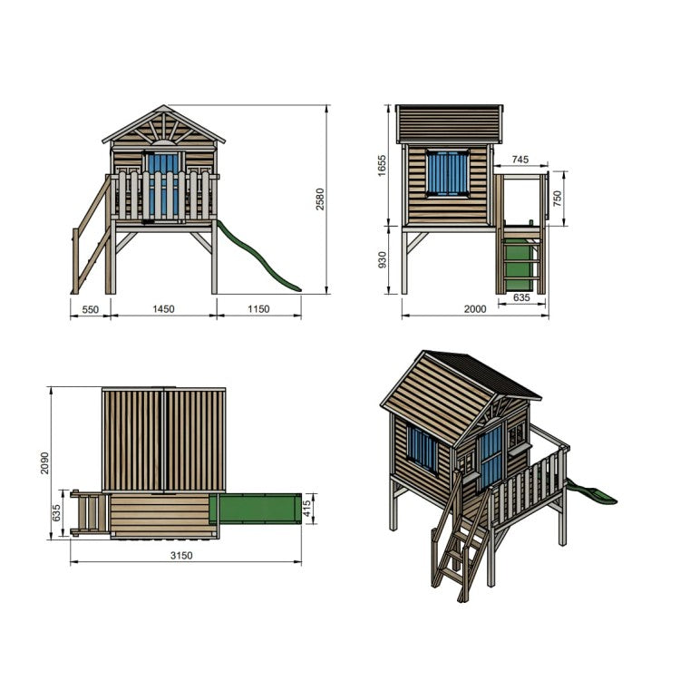 Casita Infantil De Madera Por Paneles Masgames Visby Elevada 90 Cm Azul._3