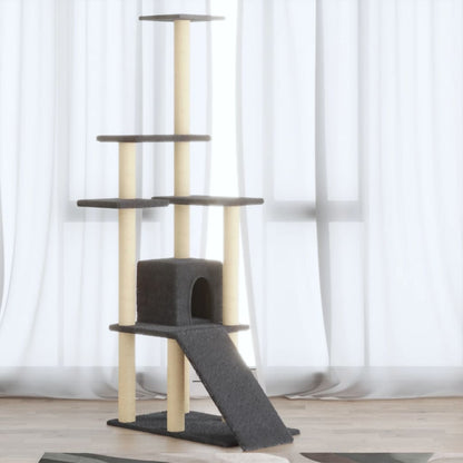 Rascador Para Gatos Con Postes De Sisal Gris Oscuro 155 Cm_1