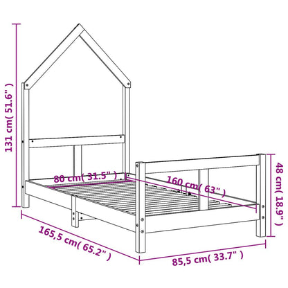 Vidaxl Estructura De Cama Para Niños Madera Maciza De Pino 80x160 Cm_2