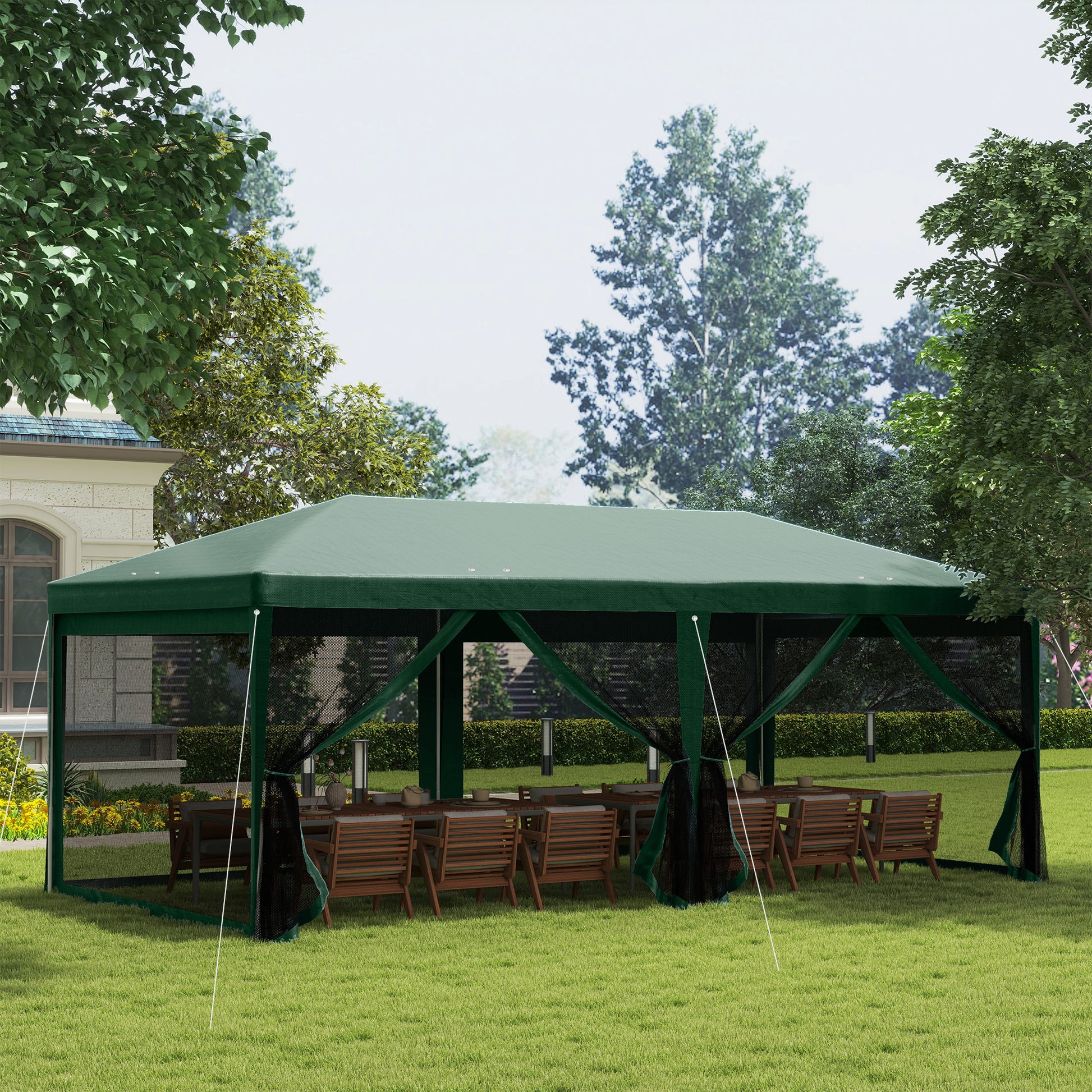 Outsunny Carpa De Jardín 6x3 M Con 6 Mosquiteras Laterales 2 Puertas Verde_1