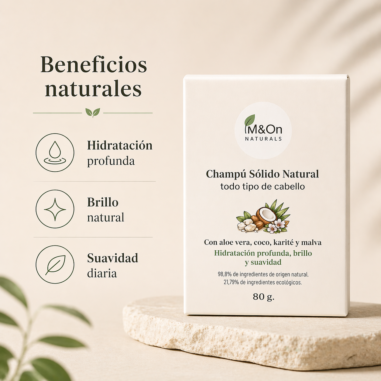 Champú Sólido Natural Para Cabello Normal 80 G | Nutrición Y Brillo | M&on Naturals_2