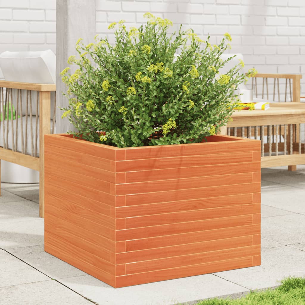 Jardinera De Madera Maciza De Pino Marrón Cera 60x60x46 Cm_1