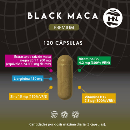 Pack 3 X Black Maca 20:1 Con L-arginina, Zinc Y Vitaminas B6 Y B12 - 3 X 120 Cápsulas Vegetales_1
