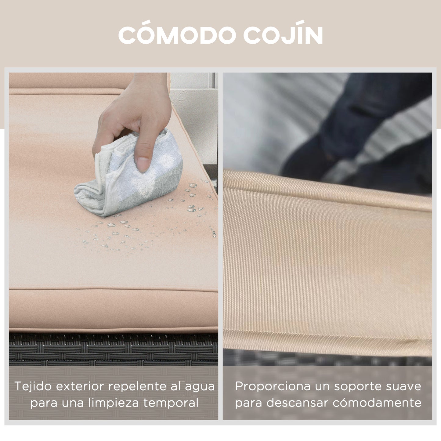 Outsunny Tumbona De Ratán Reclinable Con Respaldo Ajustable Negro Y Beige_5