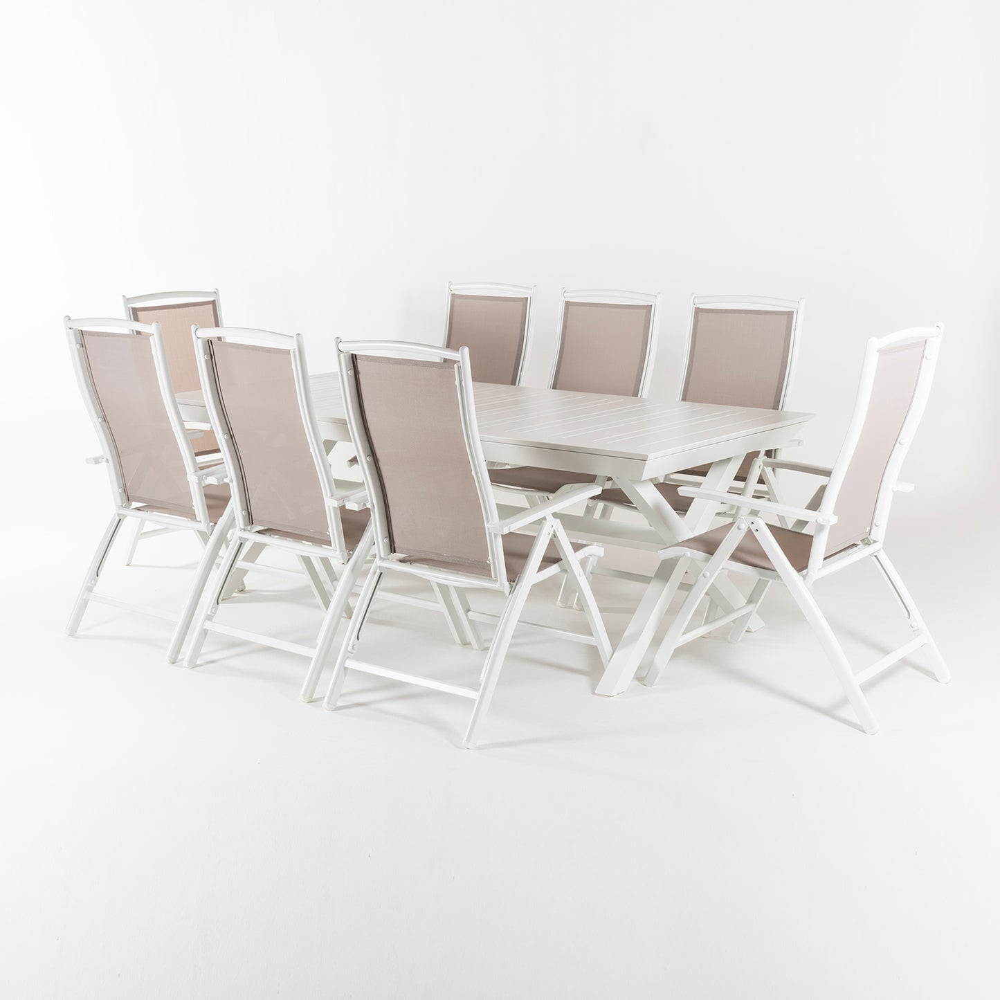 Conjunto Exterior Mesa Extensible 215/295 Cm Y 8 Sillones Reclinables Y Plegables, Aluminio Color Blanco, 8 Plazas_2
