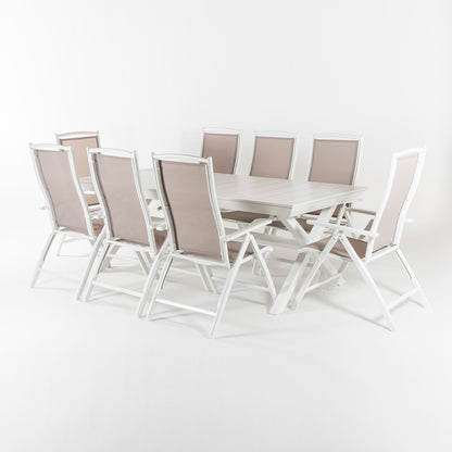 Conjunto Exterior Mesa Extensible 215/295 Cm Y 8 Sillones Reclinables Y Plegables, Aluminio Color Blanco, 8 Plazas_2