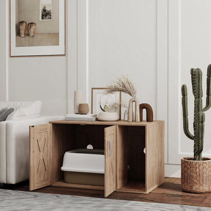 Pawhut Mueble Arenero Para Gatos 3 En 1 Con Puertas Estera Para Rascar Marrón_1