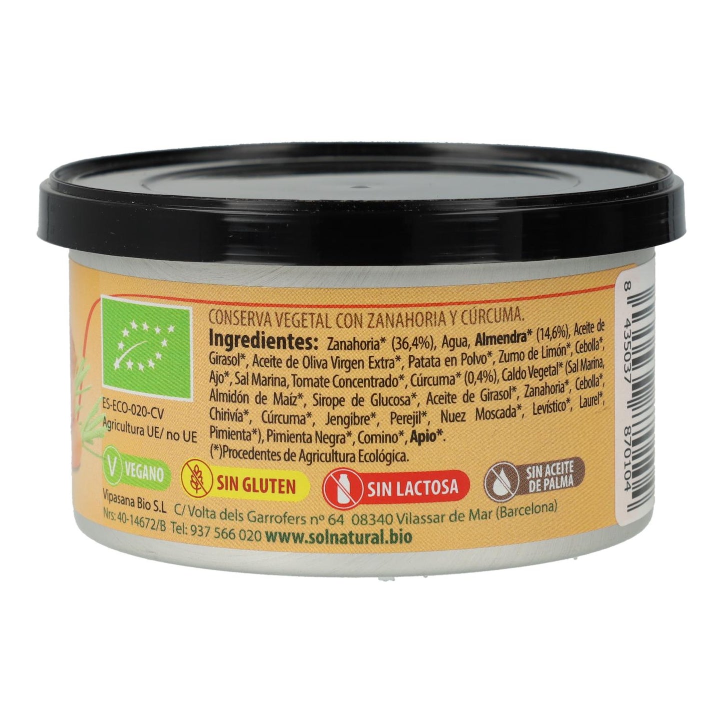 Patê Vegan de Cenoura e Cúrcuma Sem Glúten Bio Sol Natural 125 g