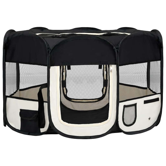 Parque De Perros Plegable Y Bolsa Transporte Negro 125x125x61cm_0