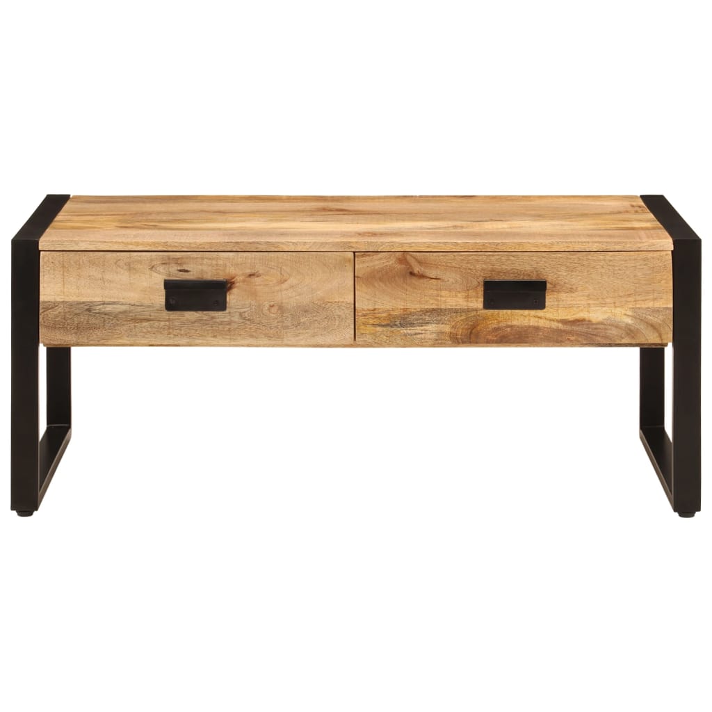 Mesa De Centro Hierro Y Madera Maciza De Mango 100x54x40 Cm_1