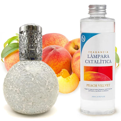 Lámpara Catalítica Mosaico Blanco + Fragancia Peach Velvet 200 Ml - Elimina Malos Olores, Impurezas Y Perfuma_0