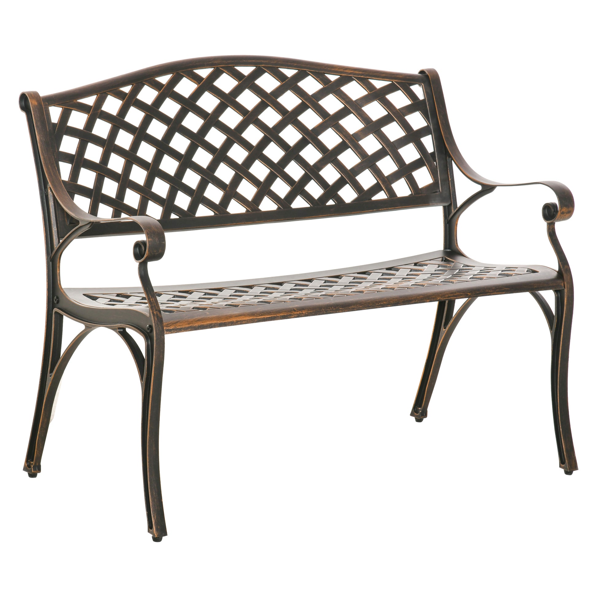 Outsunny Banco De Jardín De 2 Plazas De Aluminio Fundido 103x62x83 Cm Bronce_0