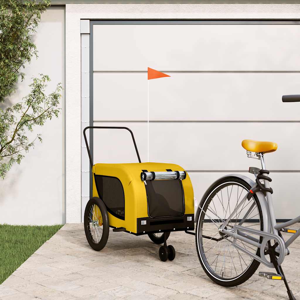 Remolque Bicicleta Mascotas Hierro Tela Oxford Amarillo Negro_1