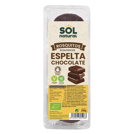 Bolachas Rosquitos de Espelta Orgânica Sol Natural com Chocolate 200 g