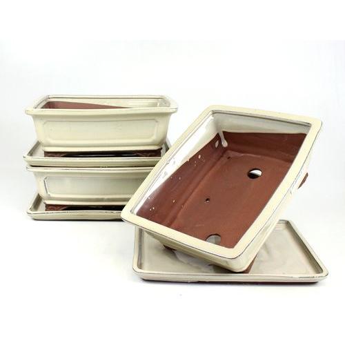 Vaso bonsai retangular 25 cm com pires creme