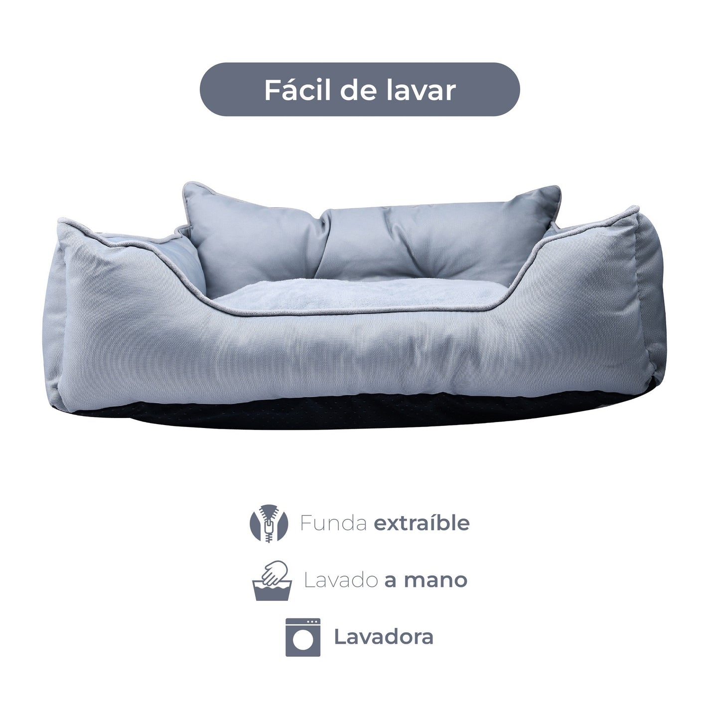 Cama Para Mascota 75x60x25cm Gris + Abrigo Azul Para Mascotas 35cm_2