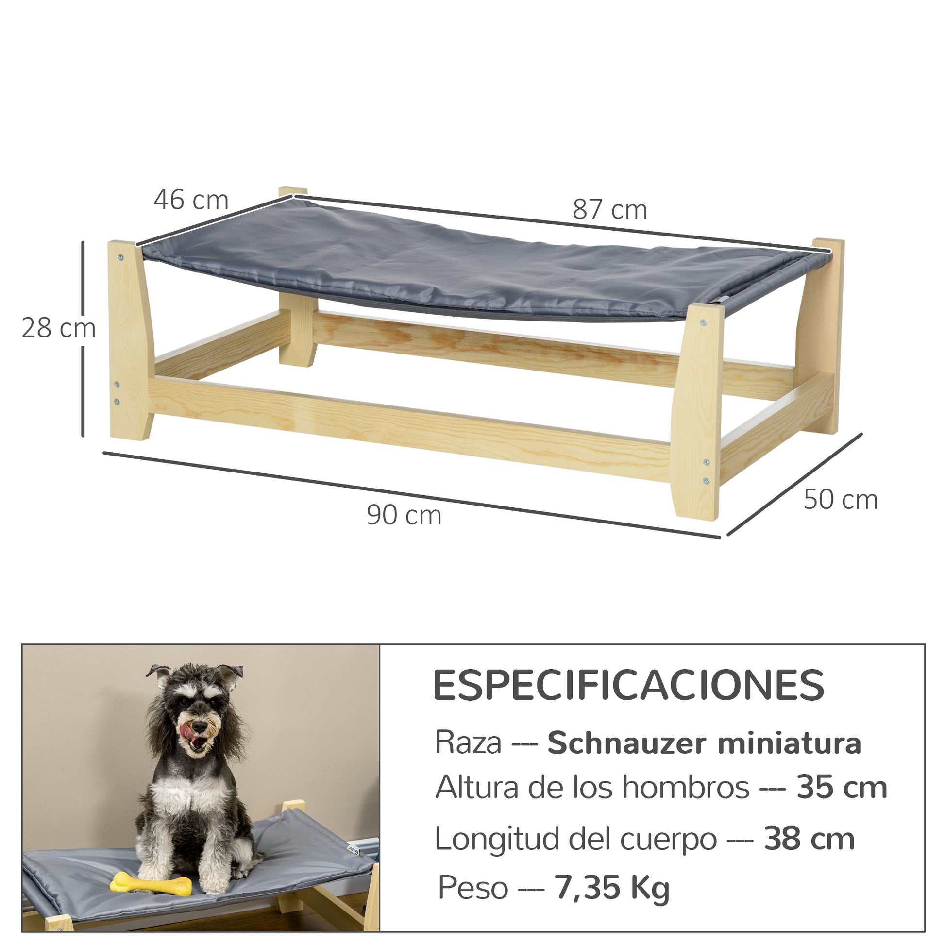 Pawhut Cama Elevada Para Perros Con Cojín Lavable Tela Oxford 90x50x28 Cm Gris_2