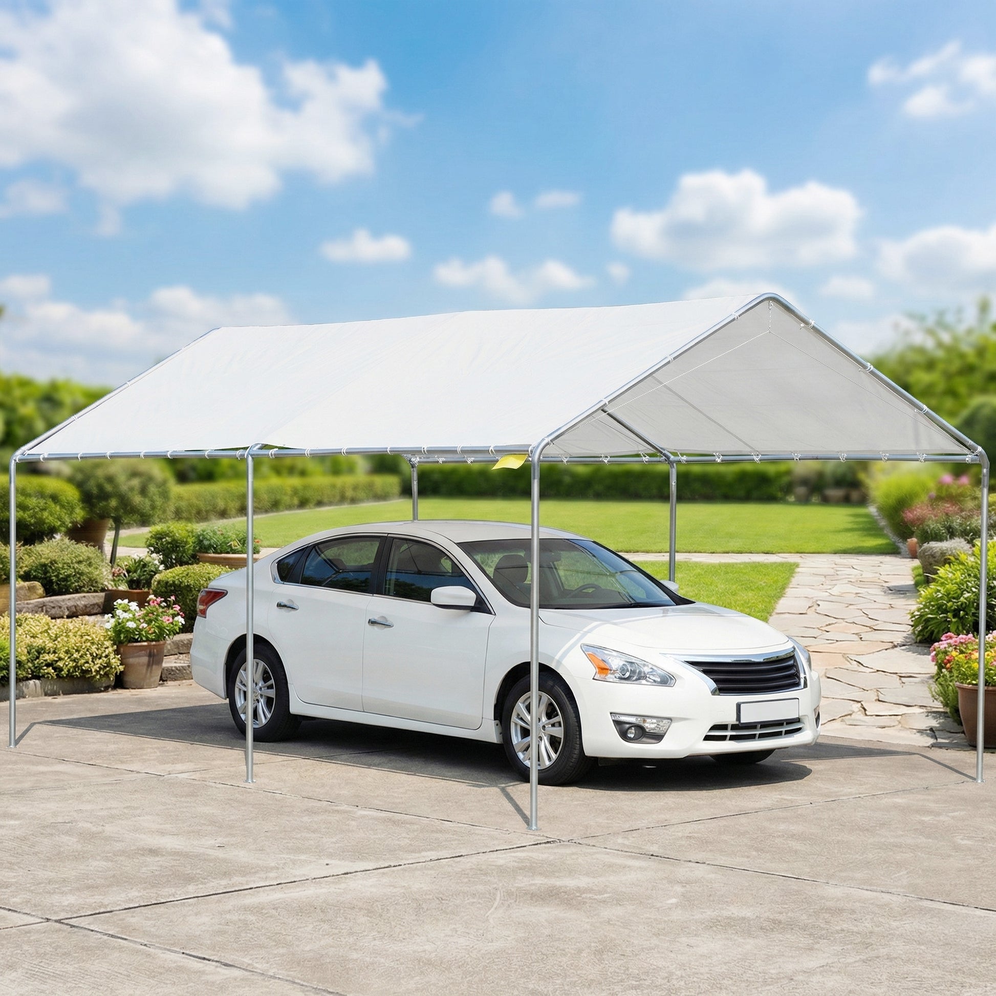 Outsunny Cochera Exterior 3x6m Con Toldo De Tela Pe Y Marco De Acero Galvanizado_4