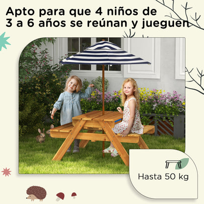 Outsunny Mesa De Picnic Para Niños Con Sombrilla Y Arenero 89x80,5x142,5 Cm Teca_5