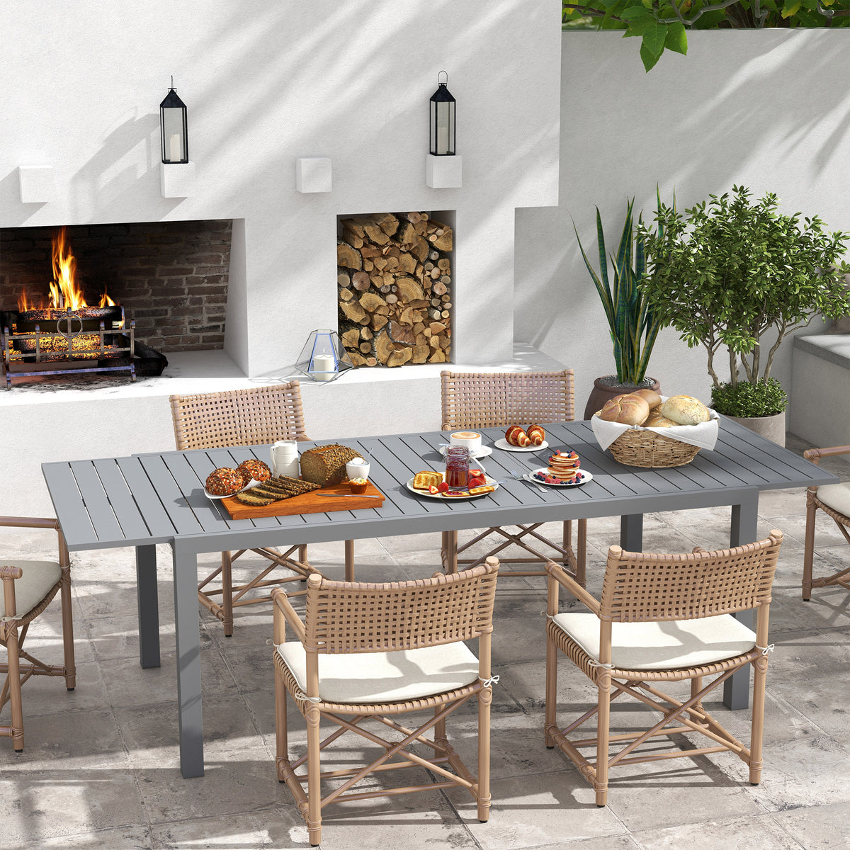Outsunny Mesa De Jardín Extensible Con Marco De Aluminio 180/240x94x73 Cm Gris_1