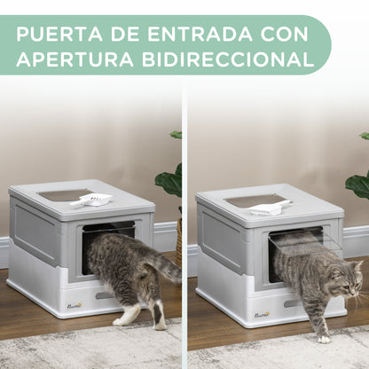 Pawhut Caja Arena Plegable Para Gatos Con Cubierta Desmontable 47,5x35,5x36,7 Cm_3