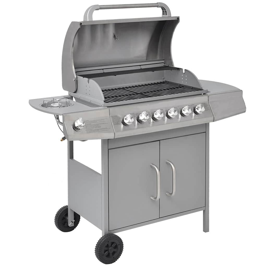 Vidaxl Barbacoa Grill De Gas 6+1 Quemadores Plateada_1