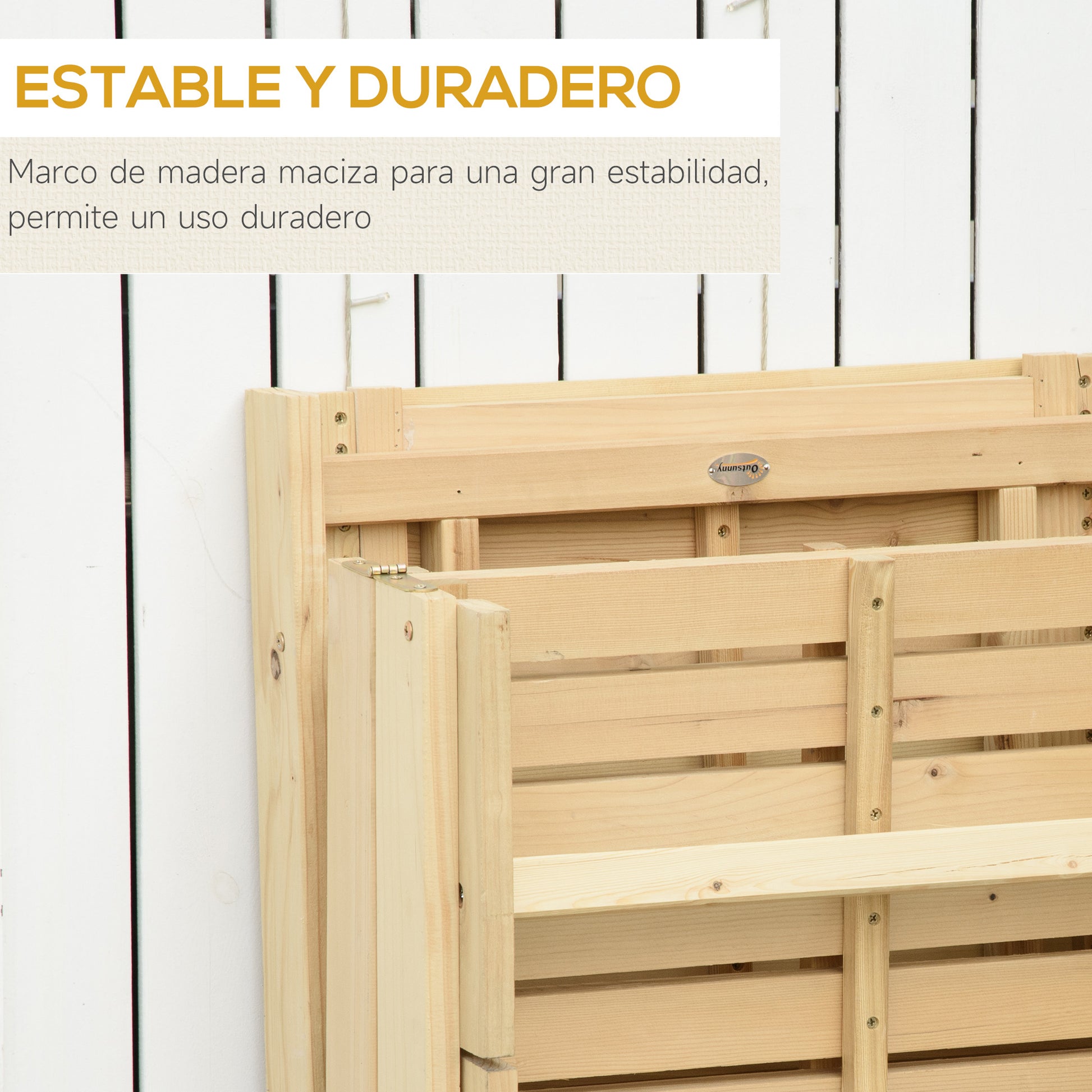 Outsunny Tumbona Madera Plegable Con Respaldo Ajustable 4 Posiciones 195x59x30cm_5