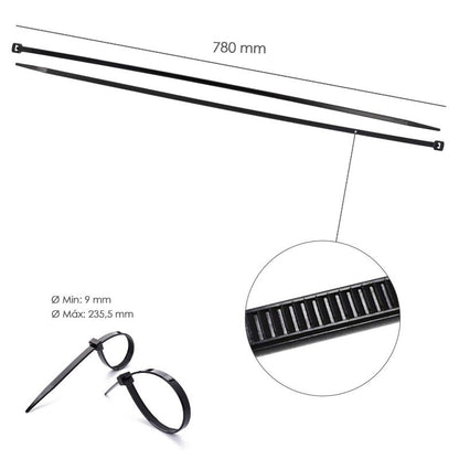 Brida Nylon 100%. Color Negro 9,0 X 780 Mm. Bolsa 100 Unidades. Abrazadera Plastico, Organizador Cables, Alta Resistencia
