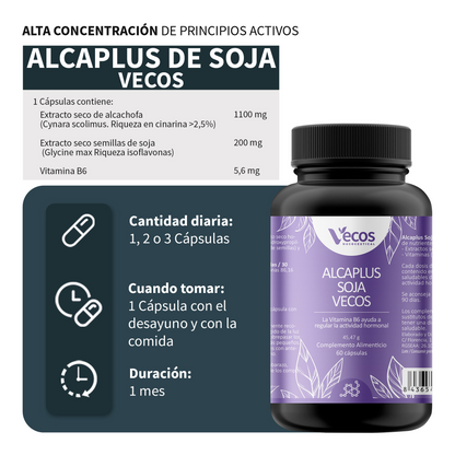 Alcaplus Soja Vecos 60 Cápsulas | Menopausia, Digestión Y Equilibrio Hormonal | Isoflavonas + Vitamina B6_2