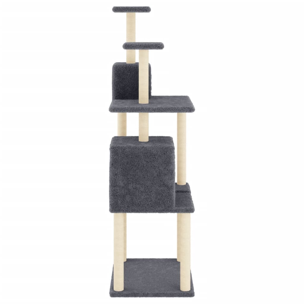 Rascador Para Gatos Con Postes De Sisal Gris Oscuro 167 Cm_3