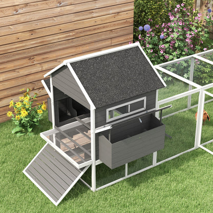 Pawhut Gallinero Para Exterior Con 2 Nidos Techo Asfáltico 347x160x150 Cm Gris_3