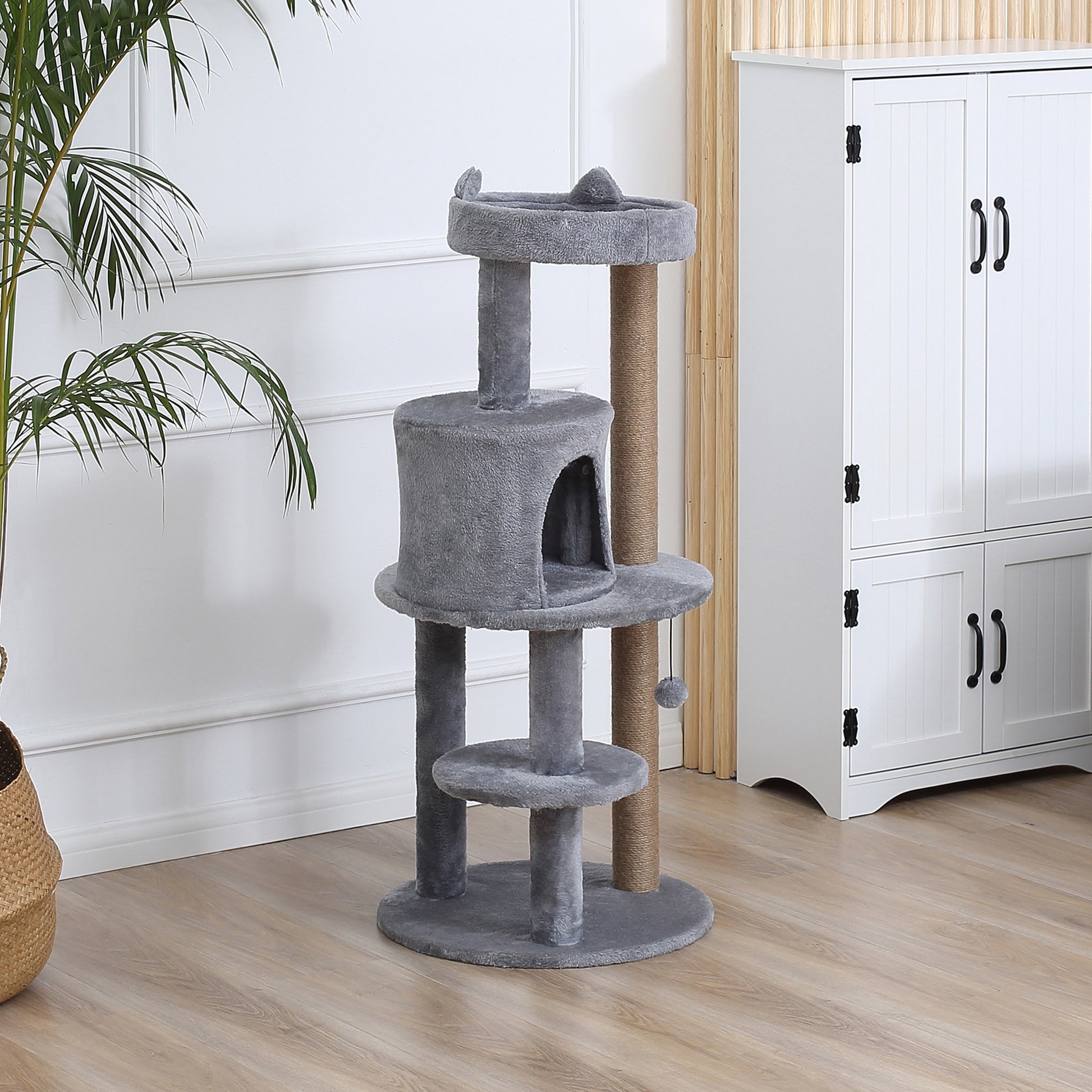 Pawhut Árbol Rascador Para Gatos 104 Cm Con Plataformas Refugio Postes De Sisal_1