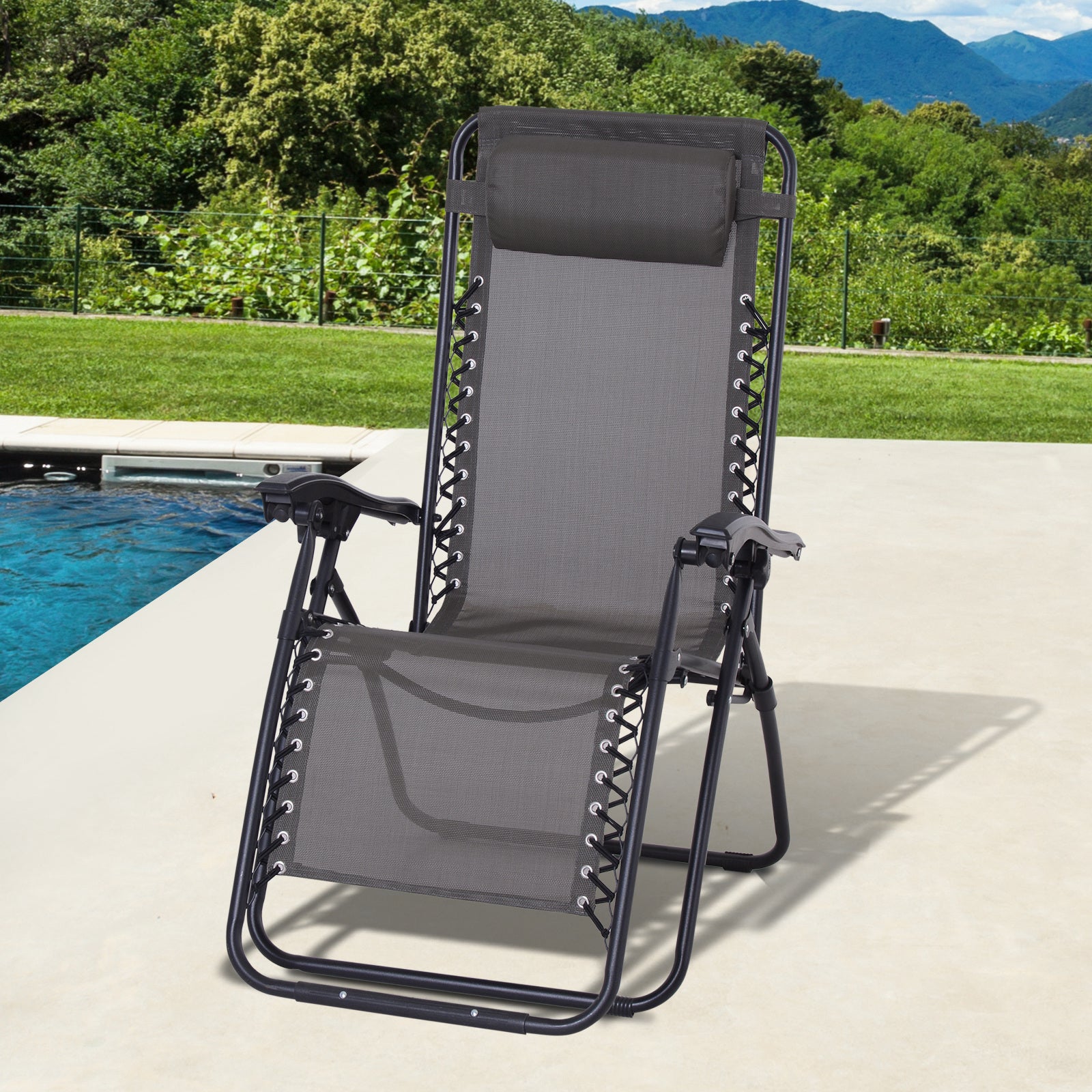 Outsunny Tumbona Plegable De Jardín Respaldo Ajustable Marco De Acero Gris_1