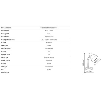 Candeeiro de mesa Bell E27 40 W