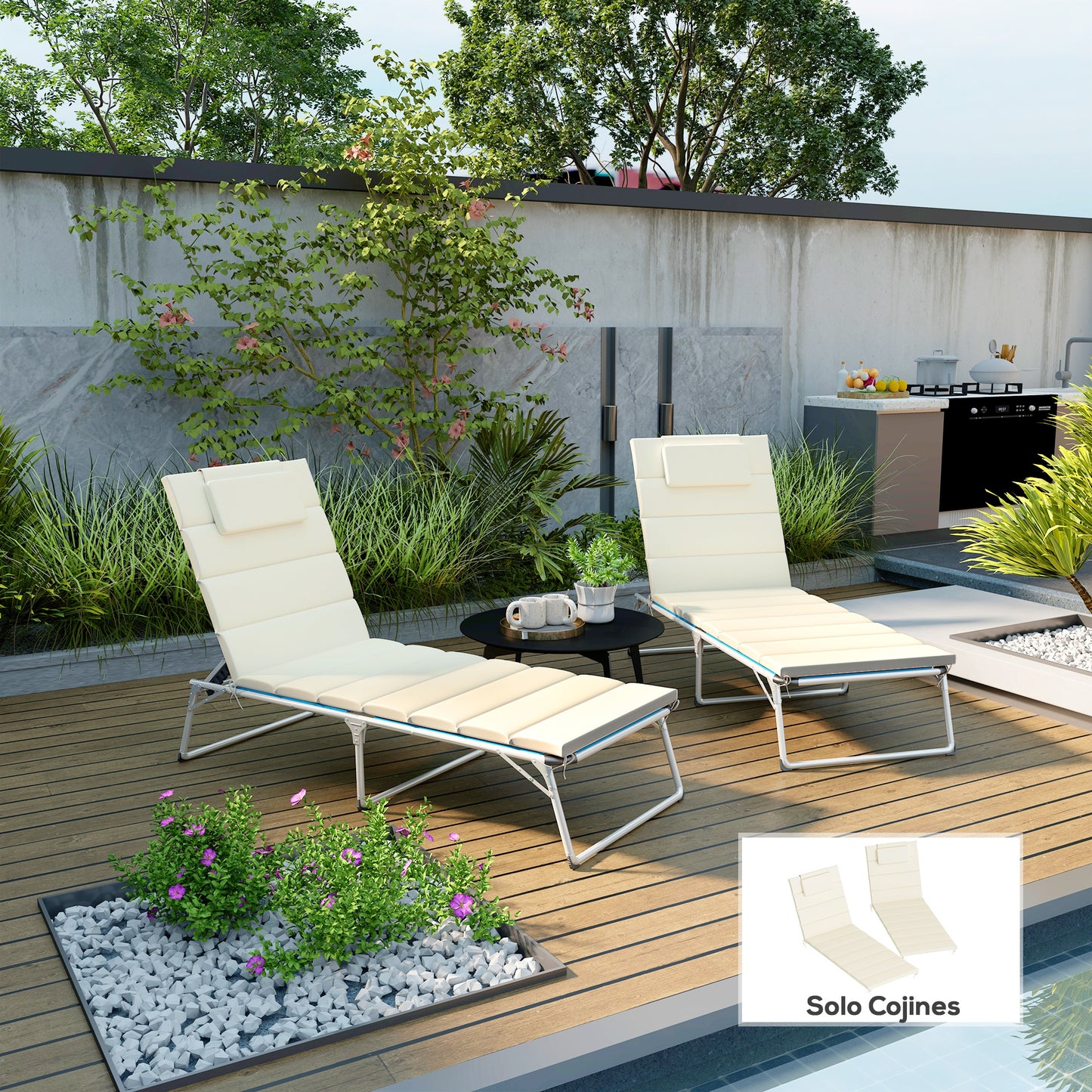 Outsunny Pack 2 Cojines Para Tumbonas Plegables 203x66x3 Cm Con Reposacabezas_1