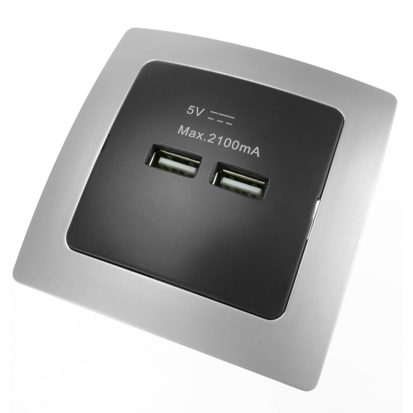 Base De Enchufe 2 X Usb A Hembra 80x80mm Para Empotrar Lille Plata Y Negro_0