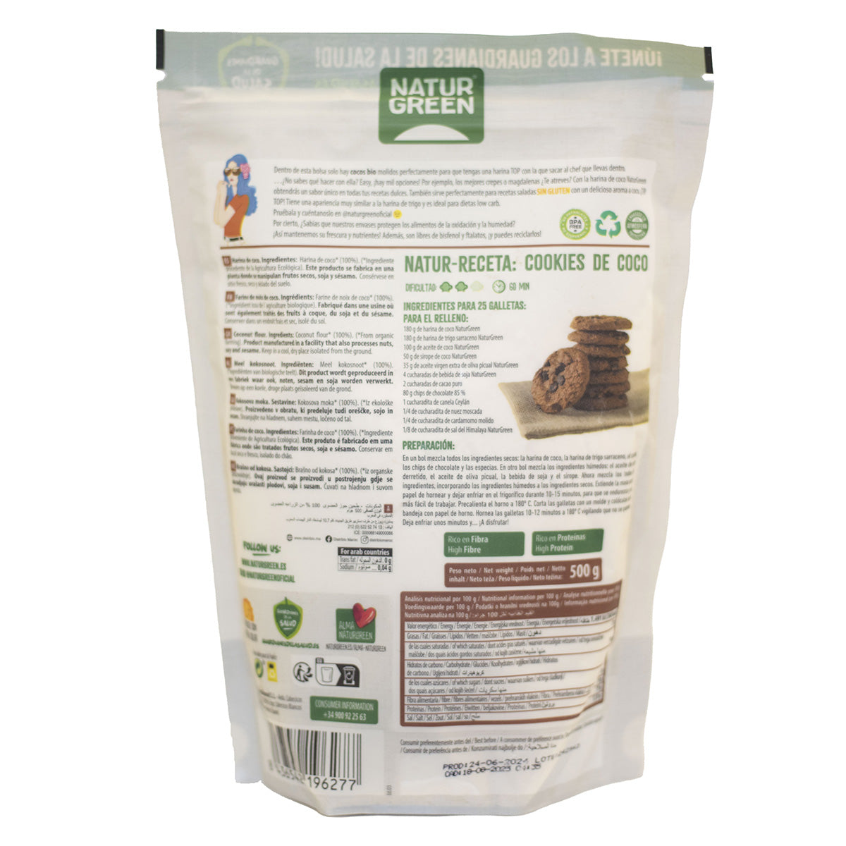 Farinha de Coco Biológica Sem Glúten NaturGreen 500 g