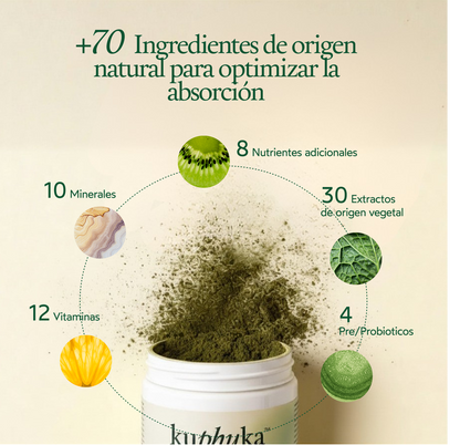 Greens en Polvo con Más de 70 Ingredientes, 30 Dosis, Sabor Manzana/Vainilla, 411 g Kuphuka_2