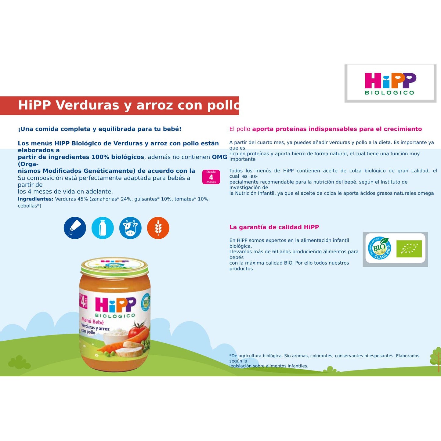 Pack de 3 frascos de legumes biológicos e arroz com frango a partir dos 4 meses HiPP 190 grHiPP