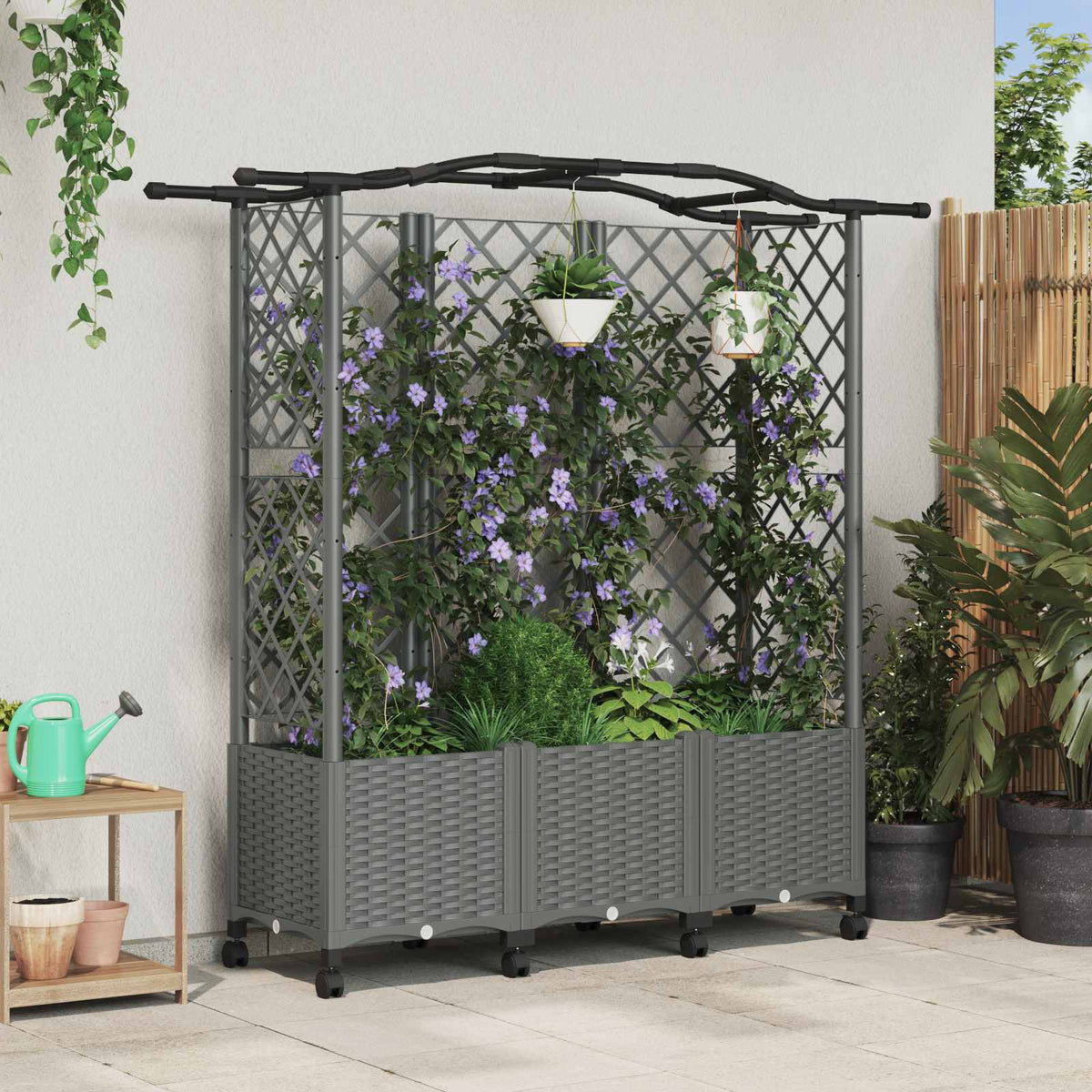 Cama Elevada Con Trellis Y Techo Gris Claro 163 X 40 X 144 Cm_1