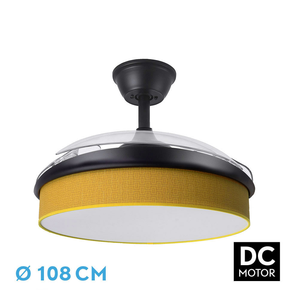 Ventilador Dc Moda 72w Negro/amarillo 108d 3aspas 7200lm 3000-4000-6000k Remoto+memoria+temporizador_0
