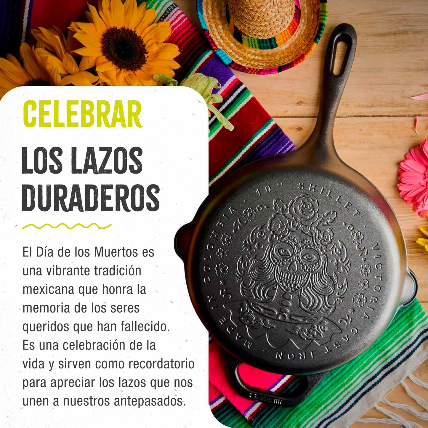 Victoria Sartén Hierro Fundido Esmaltado Diseño Catrina Inducción 25cm Apta Fuego, Horno Cast Iron Skillet, Catrina_4