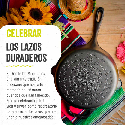 Victoria Sartén Hierro Fundido Esmaltado Diseño Catrina Inducción 25cm Apta Fuego, Horno Cast Iron Skillet, Catrina_4