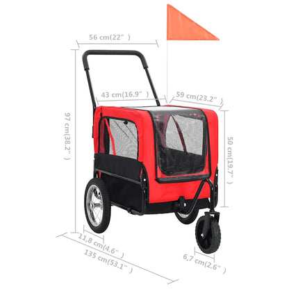 Vidaxl Remolque De Bicicleta Para Mascotas Cochecito 2 En 1 Rojo Negro_2