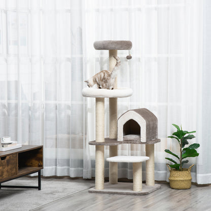 Pawhut Árbol Rascador Para Gatos Altura 149 Cm Con Cueva Cama Y Postes De Sisal_1
