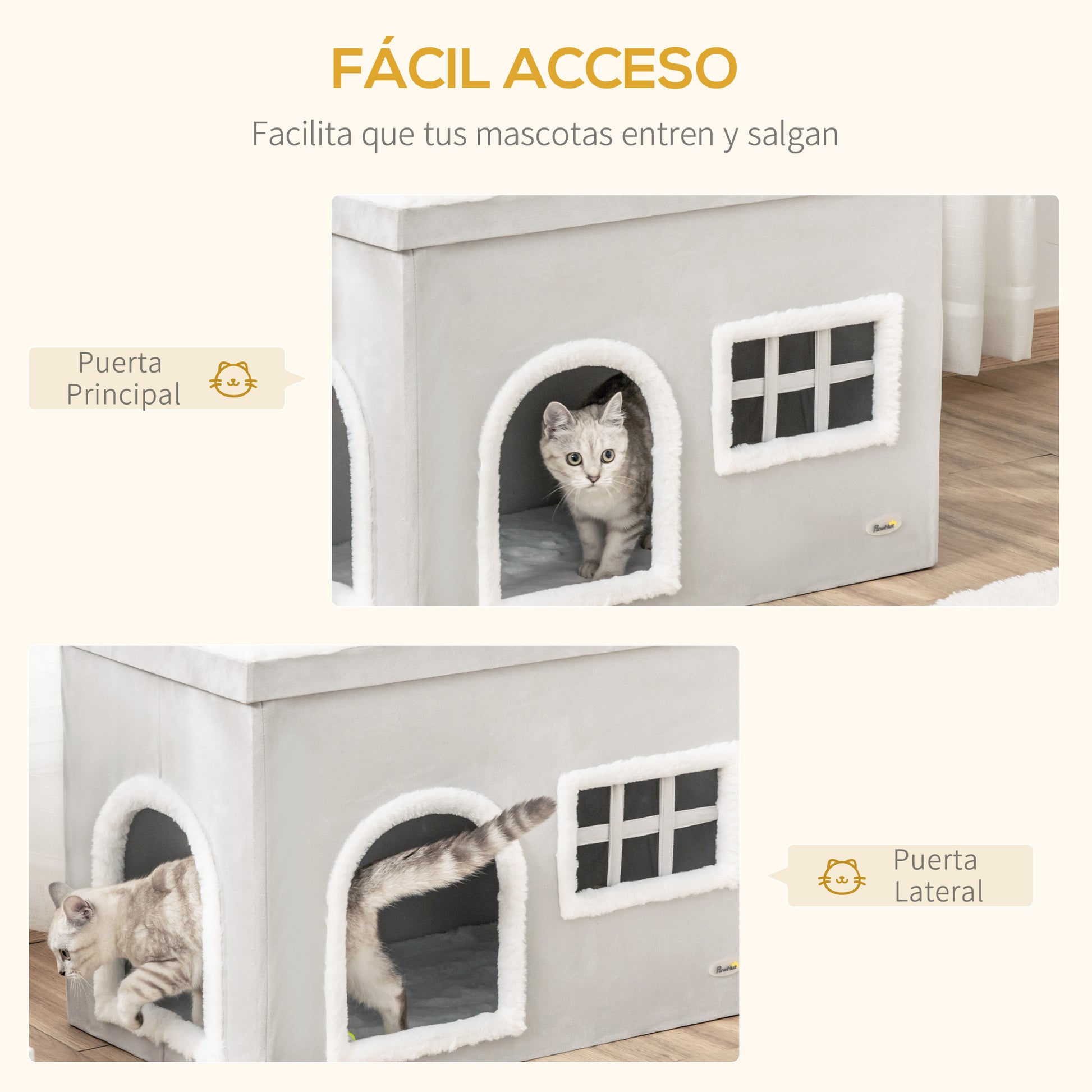 Pawhut Casa Plegable Para Gatos Con Cojines Y Tapa Extraíble 71x42x49 Cm Gris_5