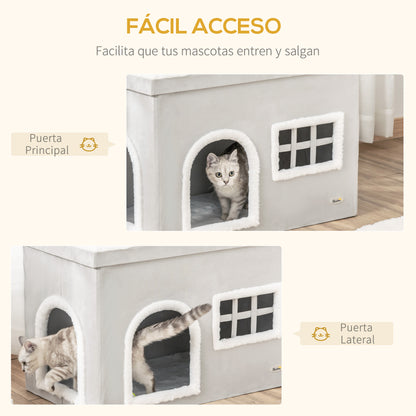 Pawhut Casa Plegable Para Gatos Con Cojines Y Tapa Extraíble 71x42x49 Cm Gris_5