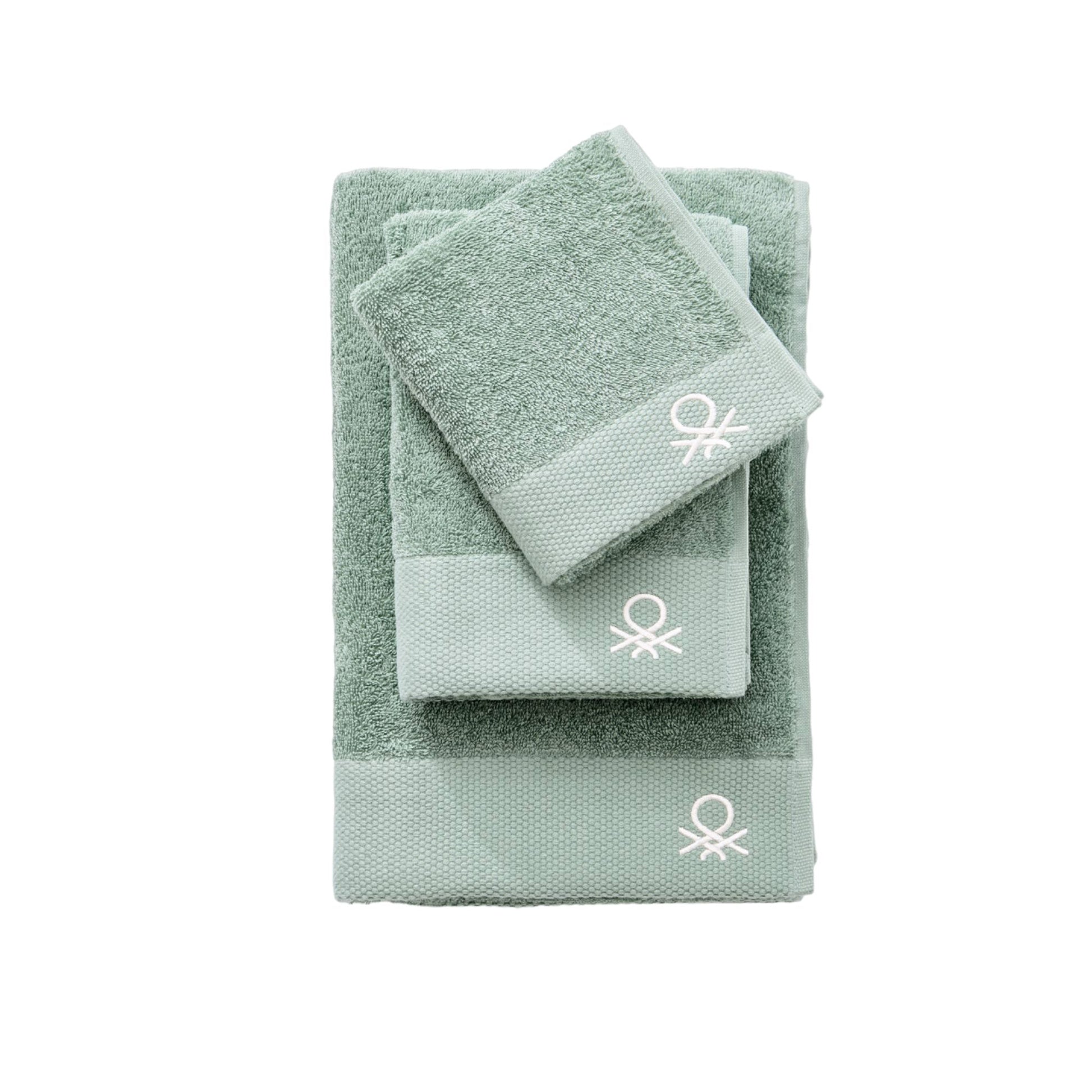 Set 3pzs Toalla 100% Algodon 500gsm C/ Logo Bordado 30x50 + 50x90 + 70x170 Verde Core Benetton_0