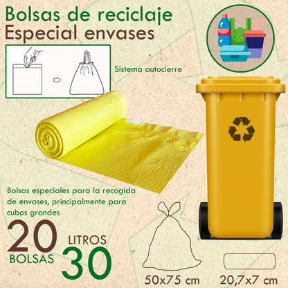 10 Rollos De 20 Bolsas De Basura Con Autocierre 30 L_1